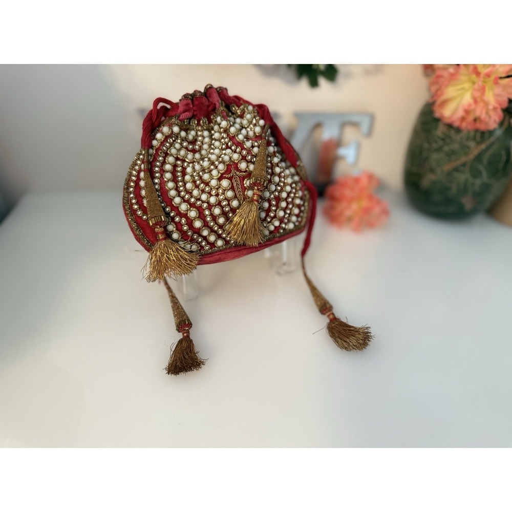 Beaded Vintage Reticule Bag Clutch Pouch Potli Bag Bridal Embroidered Purse 6X5 - Picture 9 of 16